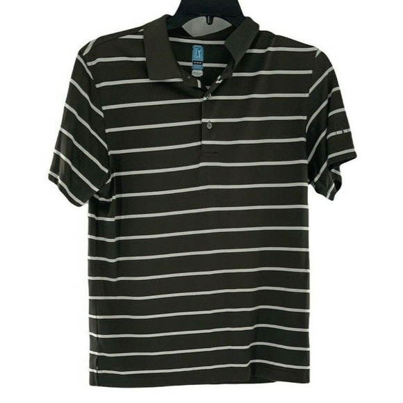 PGA Tour Airflux Polo Shirt Mens Medium Short Sleeve Striped Quarter Button Golf - Picture 1 of 8